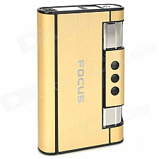 Focus YH007 Gold Wiredrawing Cigarette Case w/ Butane Jet Torch Lighter - Light Golden