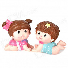 Lovely Boy + Girl Pattern Vinyl Piggy Bank Set - Pink + Blue + Brown (2 PCS)