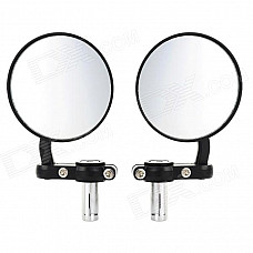 Universal Round Shape Aluminum Motorcycle Rearview Mirror - Black (Pair)