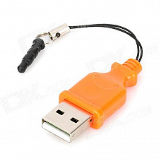 USB 2.0 Micro SD / TF Card Reader w/ 3.5mm Earphone Dust Proof Plug - Orange