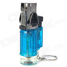 Windproof Adjustable 3-Flame Butane Jet Lighter with Keychain - Blue