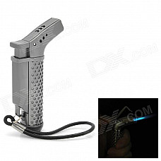 Elegant Gun Style Stainless Steel Butane Gas Lighter w/ Strap - Dim Grey