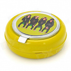 Exquisite 4-Monkey Pattern Iron Ashtray - Yellow