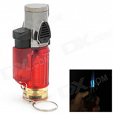 Windproof Adjustable 3-Flame Butane Jet Lighter with Keychain - Red