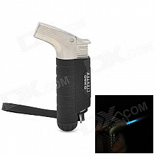 QH Windproof Zinc Alloy Butane Jet Torch Lighter w/ Strap - Black