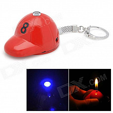 Golf Cap Style ABS Butane Lighter w/ LED Flashlight / Keychain - Red (3 x LR41)