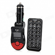 FM101 1" LCD Car MP3 Player FM Transmitter with Remote Controller - Black + Red (12V)