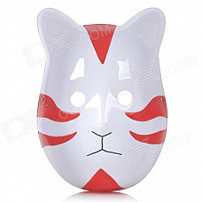 Cute Cat Face Shaped Plastic Full Mask w/ Strap - Red + White