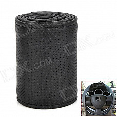 Quality Protective Fiber Leather Car Steering Wheel Cover - Black (37~38cm)