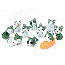 Cute Cat of Chis Sweet Home Plastic Doll Desk Ornaments Set - Green + White (10 PCS)