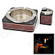 HONEST 2-in-1 Genuine Leather Zinc Alloy Butane Jet Lighter / Ashtray Set - Silver + Brown + Black