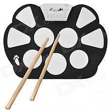 W758 Portable Flexible Plastic Roll-up Drum Kit - Black + White (2 x AA)