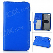 Stylish Protective Flip-Open PU Leather Case w/ Card Holder for Ipod Touch 5 - Blue