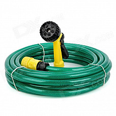 JH-1007 Multi-functional Nozzle Spray Head Water Gun Sprinkler w/ Hose - Green + Yellow (10m-Hose)