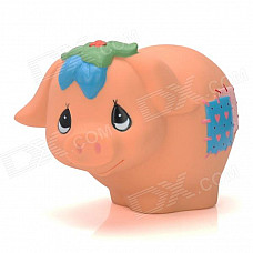 Cute Fat Pig with Flower Style PVC Coin Bank - Beige Red