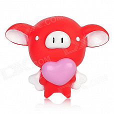 Cute Cartoon Flying Pig Holding Love Heart Doll Toy w/ Suction Cup - Red + White