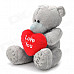 Cute Bear Tatty Teddy Holding Love Heart Short Plush Doll Toy - Grey + Red