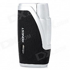 Dual Flame Wind Proof Butane Gas Lighter - Silver + Black