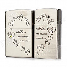 JinJian 4795 Combination Love Pattern Oil Lighters for Couple - Silver (2 PCS)