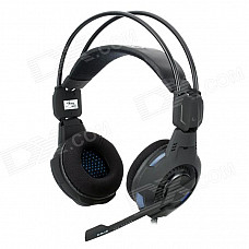 E-3LUE HS909 Mazer Stylish Headphones w/ Microphone / LED - Black + Blue (3.5mm Plug / 280cm)