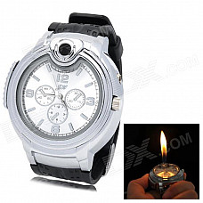 Qiqu R4446B 2-in-1 Quartz Wrist Watch + Adjustable Butane Flame Lighter - Silver (1 x 377)