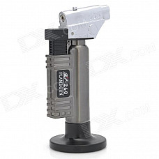 Gun Shape Stainless Steel Windproof Gas Blue / Yellow Flame Jet Lighter - Silver + Black