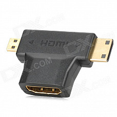 WING-TURN WT-0284-HPCPD-F HDMI Female to Mini HDMI Male / Micro HDMI Male Adapter - Black + Golden