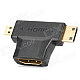WING-TURN WT-0284-HPCPD-F HDMI Female to Mini HDMI Male / Micro HDMI Male Adapter - Black + Golden
