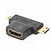 WING-TURN WT-0284-HPCPD-F HDMI Female to Mini HDMI Male / Micro HDMI Male Adapter - Black + Golden