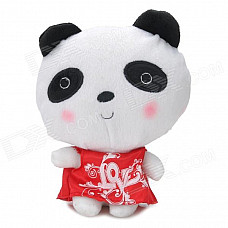 Cute Red Dress Panda Short Plush + PP Cotton Car Decoration Doll w/ Suction Cup - White