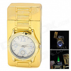 Watch Style Windproof Butane Lighter w/ LED Light - Golden