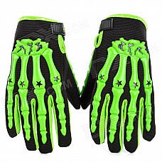 Skeleton Anti-Skid Breathable Motorcycle Racing Full-Finger Gloves - Green + Black (Size-M / Pair)