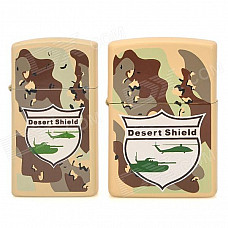 JINJIAN 4951 Cool Desert Shield Pattern Windproof Kerosene Lighters - Apricot + Coffee (2 PCS)