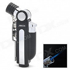 JOBON 817A Stainless Steel Windproof Butane Lighter w/ Hole Puncher for Cigar - Black + Silver