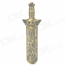 308 Dragon Phoenix Pattern Straight Sword Style Windproof Butane Jet Torch Lighter - Bronze