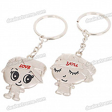 Stainless Steel Mini Cute Photo Holder Couple's Keychains (2-Piece Set)