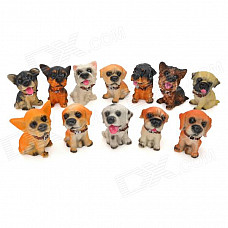 Art Decoration Cute Dog Shape Resin Toys - Multicolored (12 PCS)