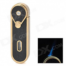 Windproof Stainless Steel Butane Jet Torch Lighter w/ LED Indicator - Black + Golden