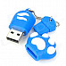 Creative Cat Paw USB 2.0 Flash Drive w/ Chain - Blue + White (8GB)