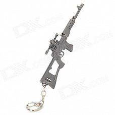 Zinc Alloy Gun Shaped Keychain - Silver Black