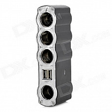 WF-4008 1-to-4 Dual-USB Car Cigarette Lighter Socket - Black