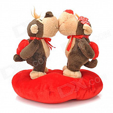 Sweat Kiss Monkey Couple Doll Valentines Gift - Red + Brown + Beige