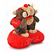 Sweat Kiss Monkey Couple Doll Valentines Gift - Red + Brown + Beige