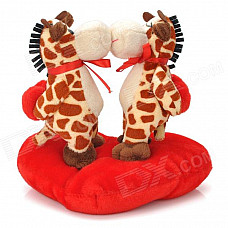 Sweat Kiss Giraffe Couple Doll Valentines Gift - Red + Brown + Beige