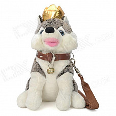 Cute Husky Dog Soft Plush Toy w/ Crown Bell - White + Grey