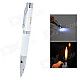 Pen Style Butane Jet Lighter w/ Flashlight - White + Silver