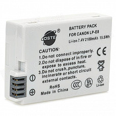 DSTE LP-E8 2100mAh Battery for Canon Rebel T2i / T3i / T4i / T5i - Grey White