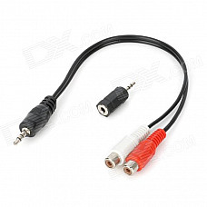 2-in-1 2.5mm Plug to 3.5mm Jack Converter + 3.5mm Plug to 2-RCA Jack Audio Converter Cable - Black