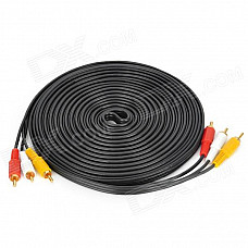 Gold-Plated 3 RCA Male to Male AV Connection Cable - Black + Red + Yellow + White (8.9m)