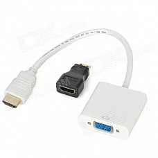 1080P Mini HDMI / HDMI to VGA Video Adapter Cable - White + Black (23cm)
